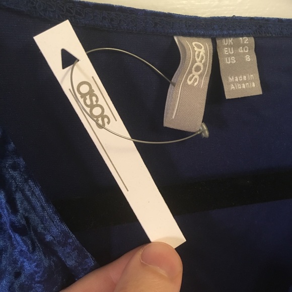 ASOS size 8 blue velvety mini dress stretch long puff sleeve NWT - Picture 13 of 17
